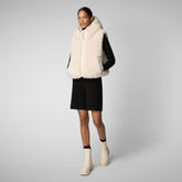 Women's hooded vest Klara in shore beige - FW24 Faux Fur Coat for Women | Save The Duck