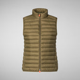 Women's Animal free Puffer Vest Charlotte in Husk Green | Save The Duck