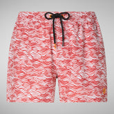 Men's Ademir Swim Trunks in Red and White Waves - White Collection | Save The Duck