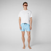 Men's Ademir Swim Trunks in Light Blue and White Waves - White Collection | Save The Duck