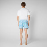 Men's Ademir Swim Trunks in Light Blue and White Waves - White Collection | Save The Duck