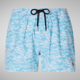 Men's Ademir Swim Trunks in Light Blue and White Waves | Save The Duck