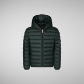 Boys' Dony Hooded Puffer Jacket in Green Black - Boys' Animal-Free Puffer Jackets | Save The Duck