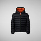 Boys' Hooded Animal free Puffer Jacket Dony in Black with Ginger Lining - Kids | Save The Duck