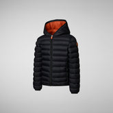 Boys' Hooded Animal free Puffer Jacket Dony in Black with Ginger Lining - Boys' Animal-Free Puffer Jackets | Save The Duck