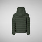 Boys' Hooded Animal free Puffer Jacket Dony in Black with Land Green - All Save The Duck Products | Save The Duck