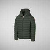 Boys' Hooded Animal free Puffer Jacket Dony in Black with Land Green - All Save The Duck Products | Save The Duck