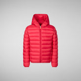 Boys' Hooded Animal free Puffer Jacket Dony in Tango Red - Boys' Fall Winter 2024 | Save The Duck