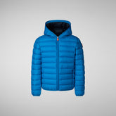 Boy's Dony Hooded Puffer Jacket in Black with Blue Berry | Save The Duck