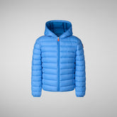 Boy's Dony Hooded Puffer Jacket in Black with Cerulean Blue | Save The Duck