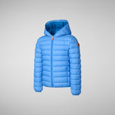 Boy's Dony Hooded Puffer Jacket in Black with Cerulean Blue | Save The Duck