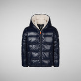 Boys' Gavin Hooded Puffer Jacket in Blue Black - Fall Winter 2023 Kids' Collection | Save The Duck