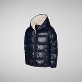 Boys' Gavin Hooded Puffer Jacket in Blue Black - Fall Winter 2023 Kids' Collection | Save The Duck