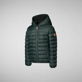 Boys' Lemy Hooded Puffer Jacket with Faux Fur Lining in Green Black - All Save The Duck Products | Save The Duck