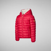 Boys' Lemy Hooded Puffer Jacket with Faux Fur Lining in Flame Red - All Save The Duck Products | Save The Duck