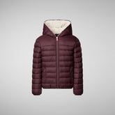 Boys' Lemy Hooded Puffer Jacket with Faux Fur Lining in Burgundy Black - Fall Winter 2023 Boys' Collection | Save The Duck
