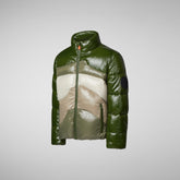 Boys' Ilon Hooded Puffer Jacket in Green Beige Waves - Boys Raincoats | Save The Duck