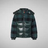 Boys' Zai Puffer Jacket with Detachable Hood in Check Forest Green - Boys' Sale | Save The Duck