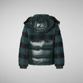 Boys' Zai Puffer Jacket with Detachable Hood in Check Forest Green - New Arrivals | Save The Duck