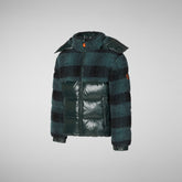 Boys' Zai Puffer Jacket with Detachable Hood in Check Forest Green - New Arrivals | Save The Duck