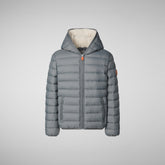 Boy's animal free puffer jacket with teddy linin Finnegan in mid grey | Save The Duck