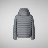 Boys' animal free Puffer jacket with teddy lining Finnegan in mid grey - Fall-Winter 2024 Boys' collection | Save The Duck