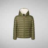 Boys' animal free Puffer jacket with teddy lining Finnegan in dusty olive - Fall-Winter 2024 Boys' collection | Save The Duck