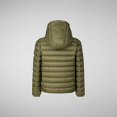 Boys' animal free Puffer jacket with teddy lining Finnegan in dusty olive - Fall-Winter 2024 Boys' collection | Save The Duck