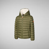 Boys' animal free Puffer jacket with teddy lining Finnegan in dusty olive - Boys' Animal-Free Puffer Jackets | Save The Duck