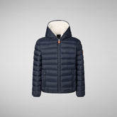 Boy's animal free puffer jacket with teddy linin Finnegan in blue black - New In Boy | Save The Duck