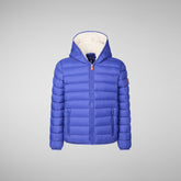 Boy's animal free puffer jacket with teddy linin Finnegan in gentian blue | Save The Duck