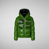 Boy's animal free puffer jacket Keegan in grass green wolf print | Save The Duck