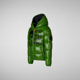 Boys' animal free Puffer jacket Keegan in grass green wolf print - Boys' Animal-Free Puffer Jackets | Save The Duck