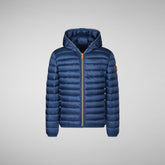 Girls' Iris Hooded Puffer Jacket in Navy Blue - Mini Me Collection | Save The Duck