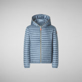 Girls' Rosy Hooded Puffer Jacket in Dusty Blue - Spring Summer 2024 Girls' Collection | Save The Duck