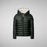 Girls' Leci Hooded Puffer Jacket with Faux Fur Lining in Green Black - New Arrivals | Save The Duck