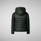 Girls' Leci Hooded Puffer Jacket with Faux Fur Lining in Green Black - SaveTheDuck Sale | Save The Duck