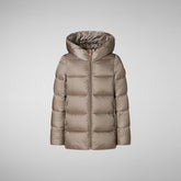 Girls's Hooded Animal free Puffer Coat Gracie in pearl grey | Save The Duck