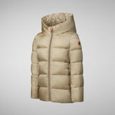 Girls's Gracie Hooded Puffer Coat in Wood Beige | Save The Duck