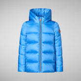 Girls's Hooded Animal free Puffer Coat Gracie in cerulean blue | Save The Duck