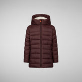 Girls' Pris Hooded Puffer Coat with Faux Fur Lining in Burgundy Black - SaveTheDuck Sale | Save The Duck