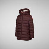 Girls' Pris Hooded Puffer Coat with Faux Fur Lining in Burgundy Black | Save The Duck