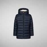 Girls' Pris Hooded Puffer Coat with Faux Fur Lining in Blue Black - SaveTheDuck Sale | Save The Duck
