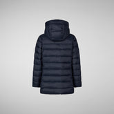 Girls' Pris Hooded Puffer Coat with Faux Fur Lining in Blue Black - Girls' Sale | Save The Duck