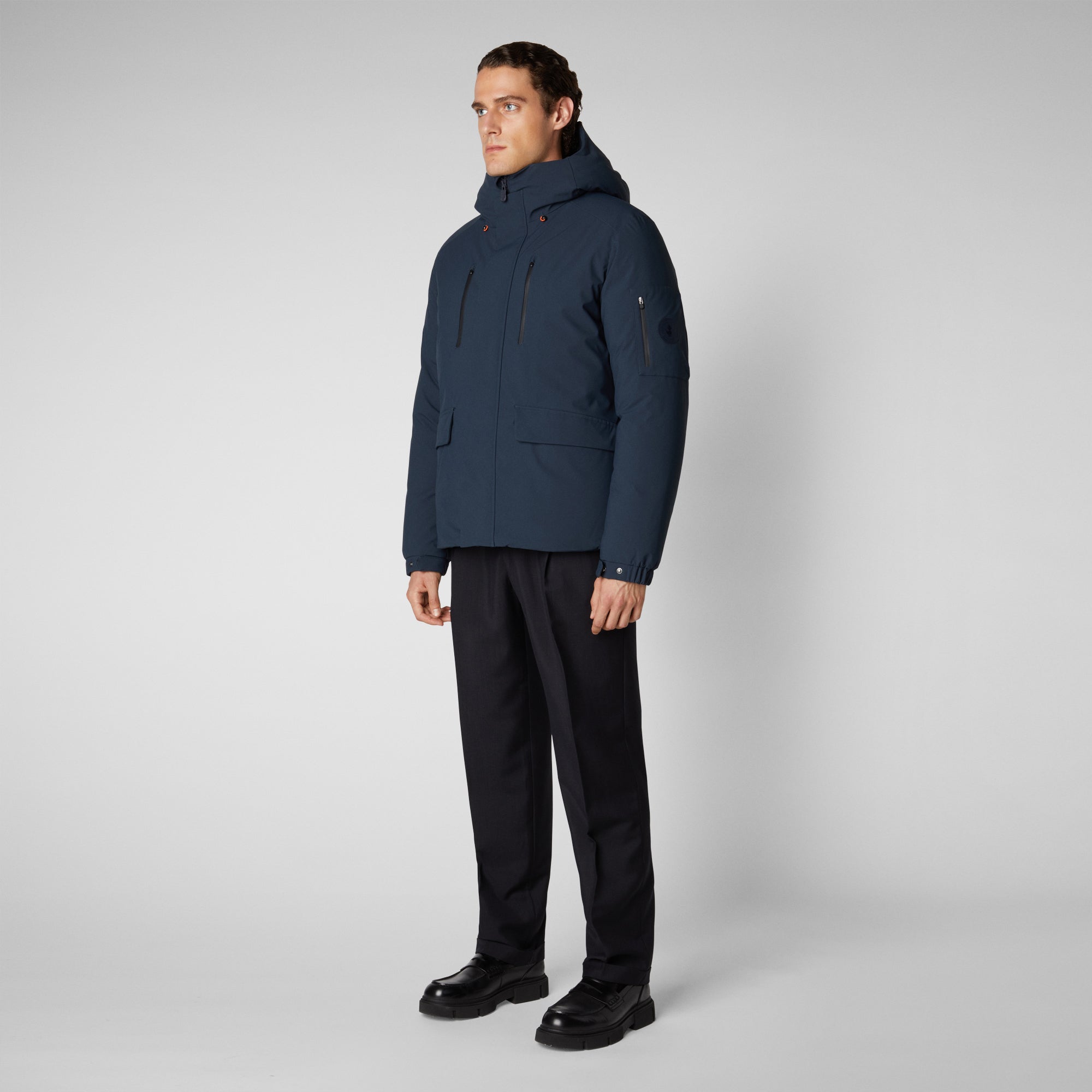 Men's Hiram Hooded Parka in Blue Black - Save The Duck