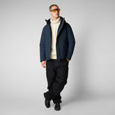 Men's Ulmus Hooded Parka in Blue Black - New Arrivals | Save The Duck