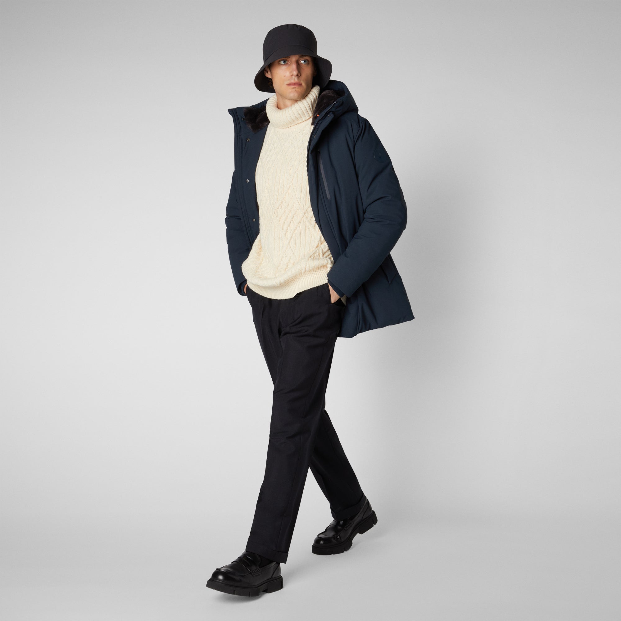 Save the duck men's copy winter sale hooded parka with faux fur lining