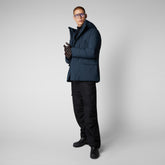 Men's Elon Hooded Parka in Blue Black - SMEG Collection | Save The Duck