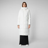 Women's Missy Long Hooded Puffer Coat in Off White - Holiday Party Collection | Save The Duck