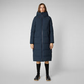 Women's Missy Long Hooded Puffer Coat in Blue Black - Parkas | Save The Duck